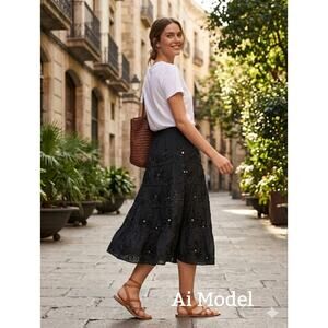 VTG Debbie Shuchat Black Tiered Mirror Skirt - Boho Whimsigoth Y2K - Size 10